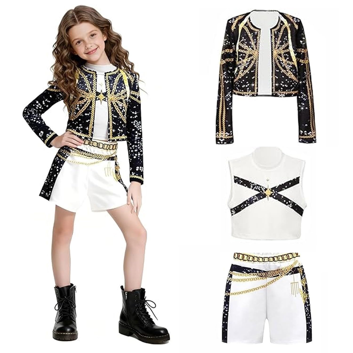 Girls Halloween Costume K-p0p Black Uniform Outfits, D-Hunters Pop Cosplay