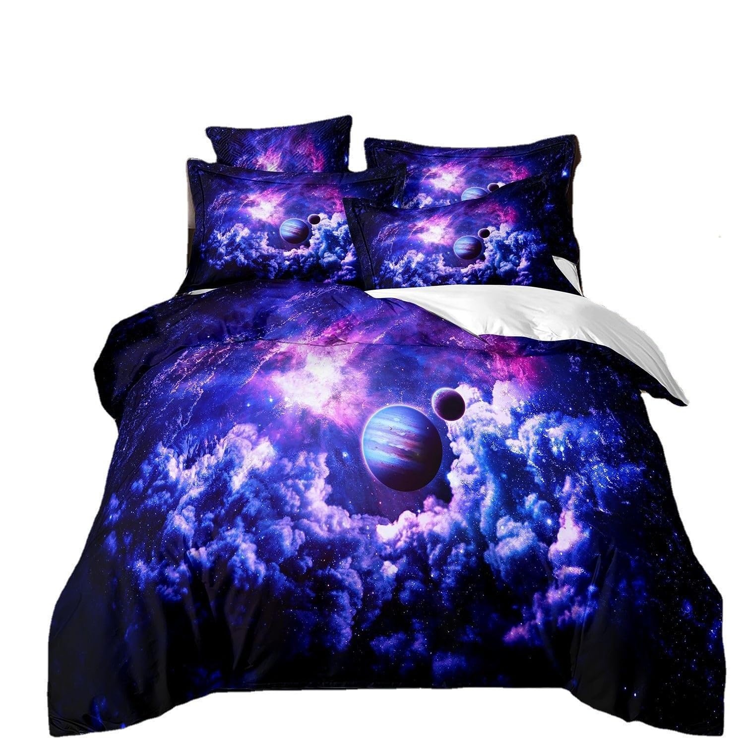 ZZTBQ Galaxy Starry Sky Super King Bed Duvet Cover and Pillow Cases Set Blue Purple Planet Earth Super King Bedding for Boys and Girls 260 x 220 cm — image 1