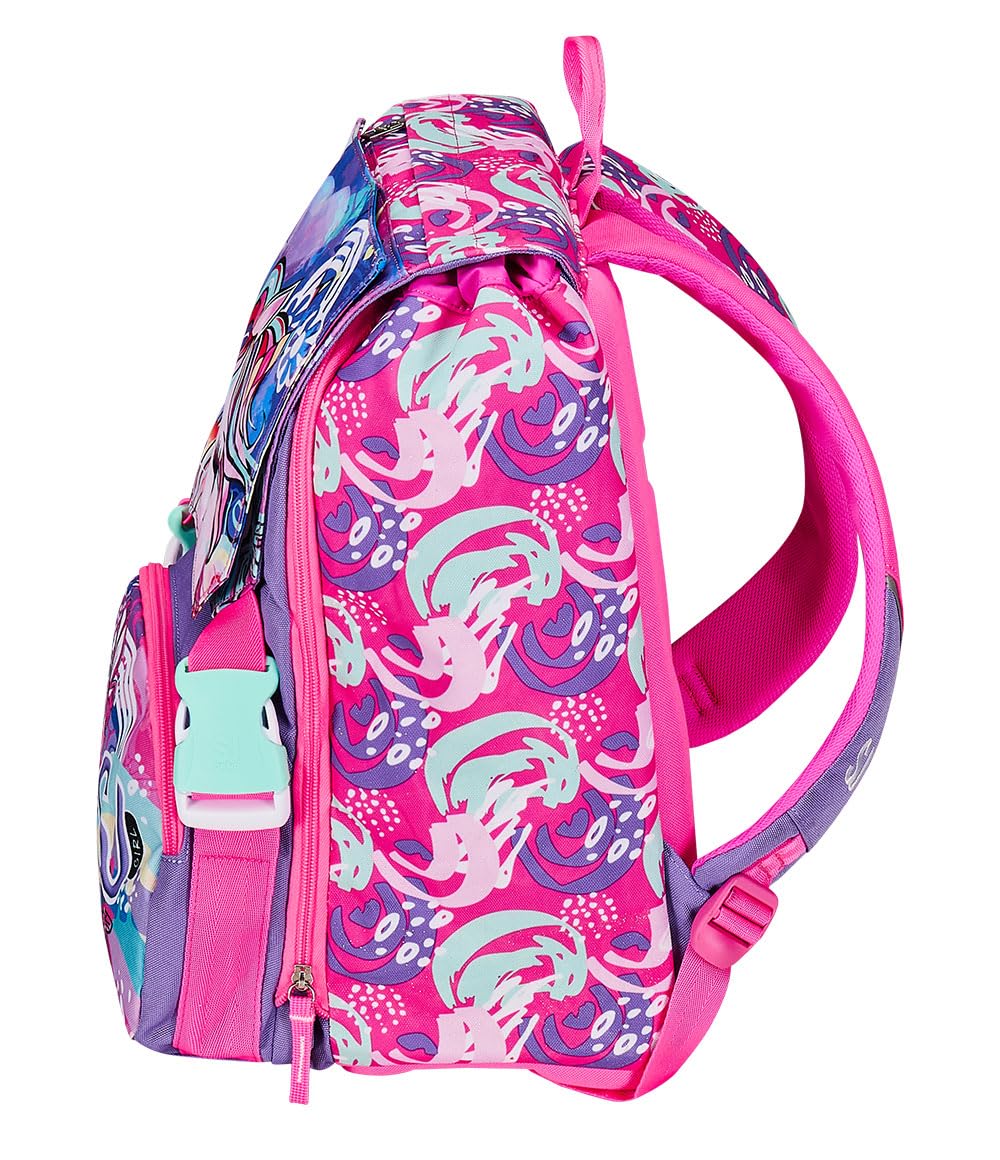 Seven Zaino Scuola SJ GANG CUCCIOLI, Rosa PATTINE CALAMITATE CON GRAFICHE DIVERSE Scuola Elementare + Astuccio Triplo Scomparto Rosa Bambina
