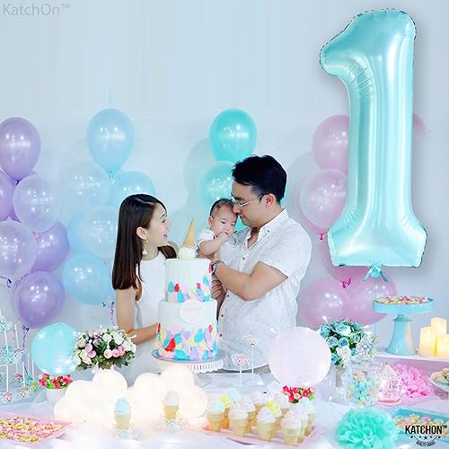 Miniatura 6 de KatchOn, Globo azul claro del número 1 de 40 pulgadas, globo azul para primer cumpleaños, globos número 1 para decoraciones de primer cumpleaños de