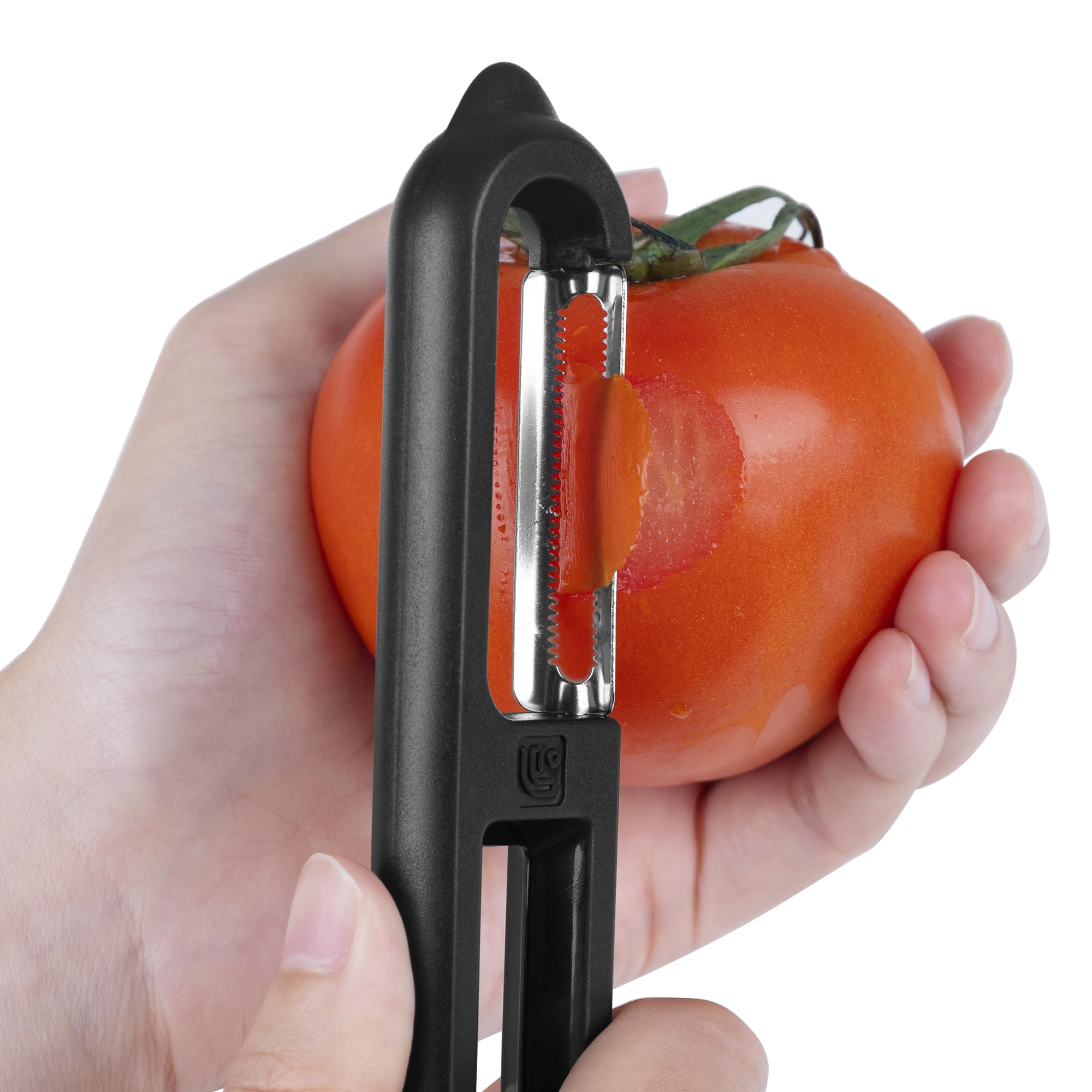 Linoroso 3PCS Pelapatate Professionale a Forma di I-Liscia e I-Seghettata e Y-Striata con Punte Appuntite, Per Pela Patate e Verdura Frutta, Scorrevolezza e Impugnatura Confortevole - Nero