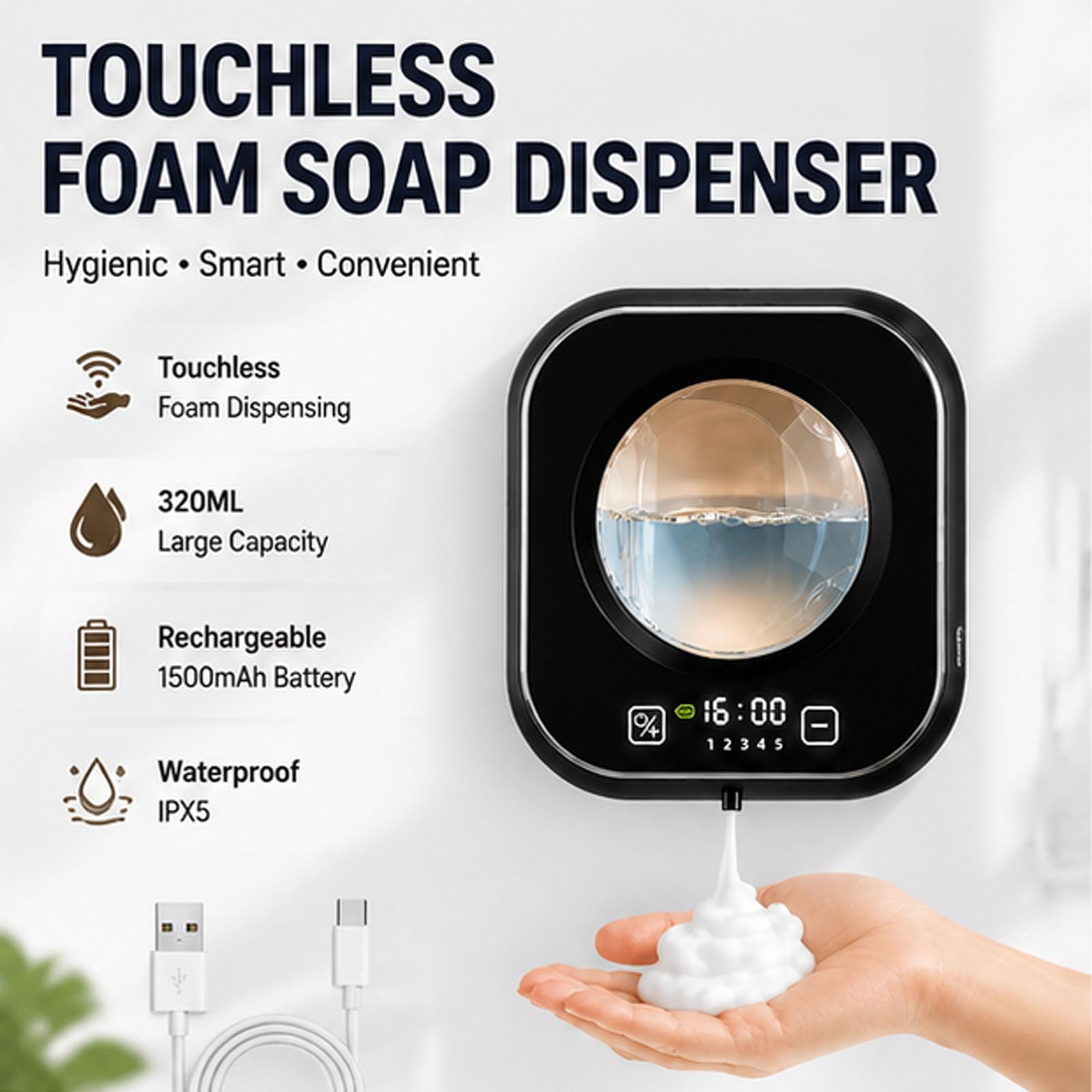 Dispensador automático de jabón sin Contacto de 320 ml, montado en la Pared