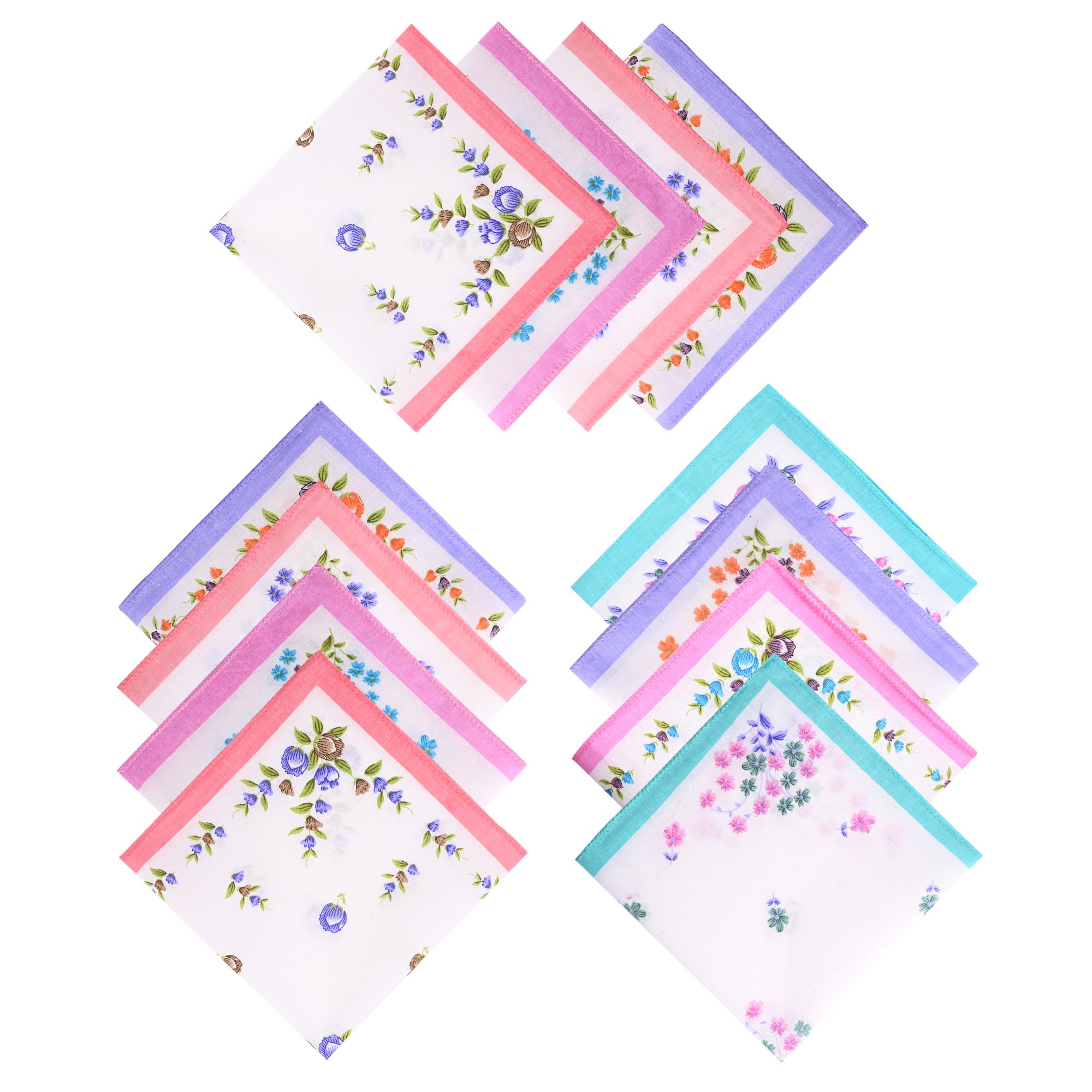 Kuber Industries Pack of 12 Cotton Hanky for Women | Soft Ladies Handkerchief | Hand Napkins for Girls | White Printed Juliet Printed Hanky | Multicolor
