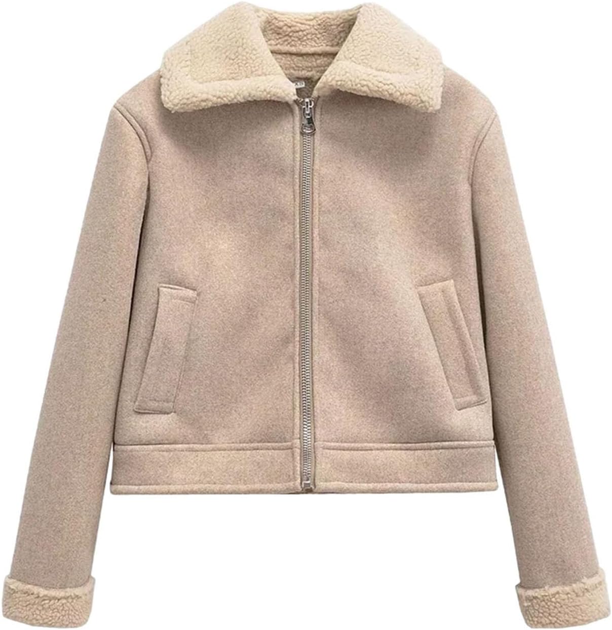 Womens Winter Wool Blend Coat Long-sleeved Lapel Collar Single Breasted Faux Furs Coats