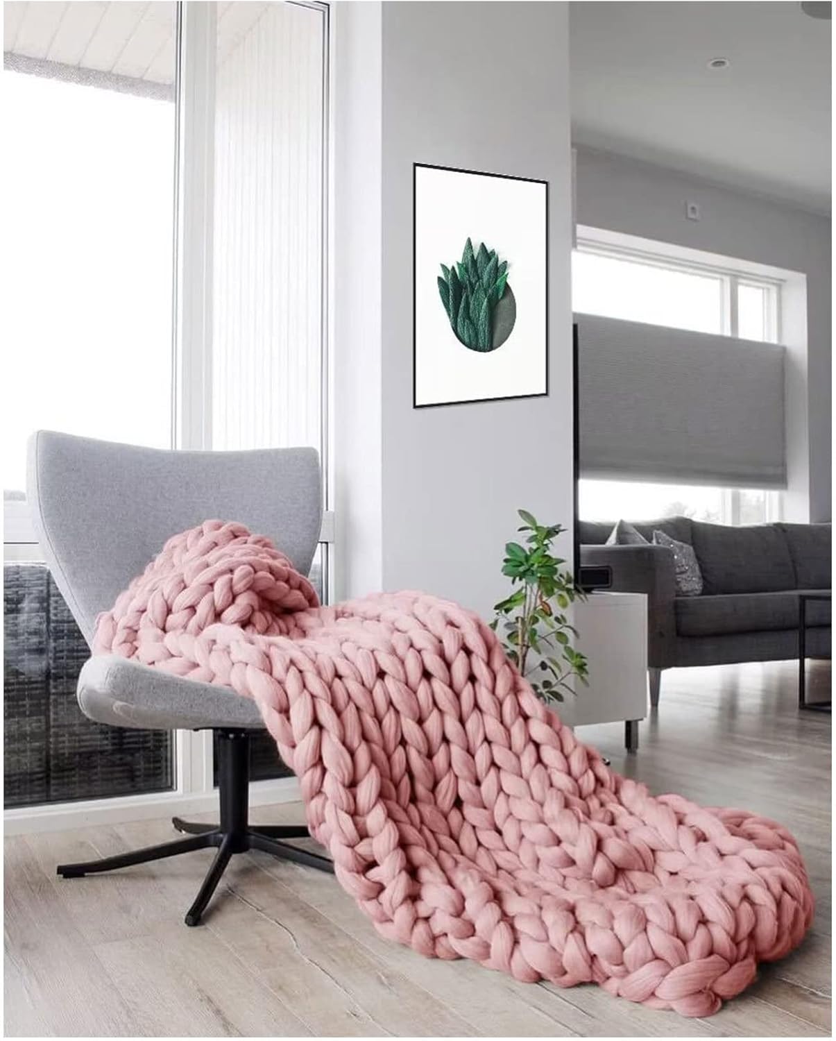 Pom Pom Blanket Handmade Chunky Knit Blankets,Throw Blanket Yarn for