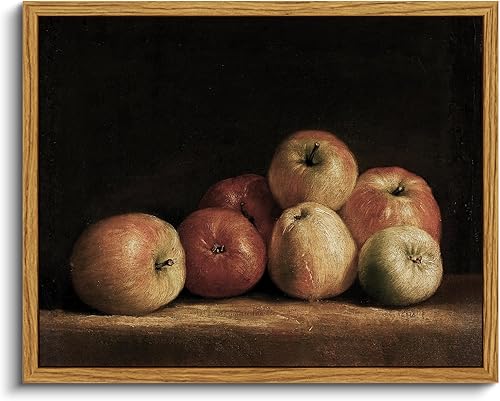 VIYYIEA Arte de Pared Enmarcado Vintage de Manzanas, Decoración de Frutas para Cocina, Dormitorio, Comedor, Pinturas de Lienzo de Bodegones de