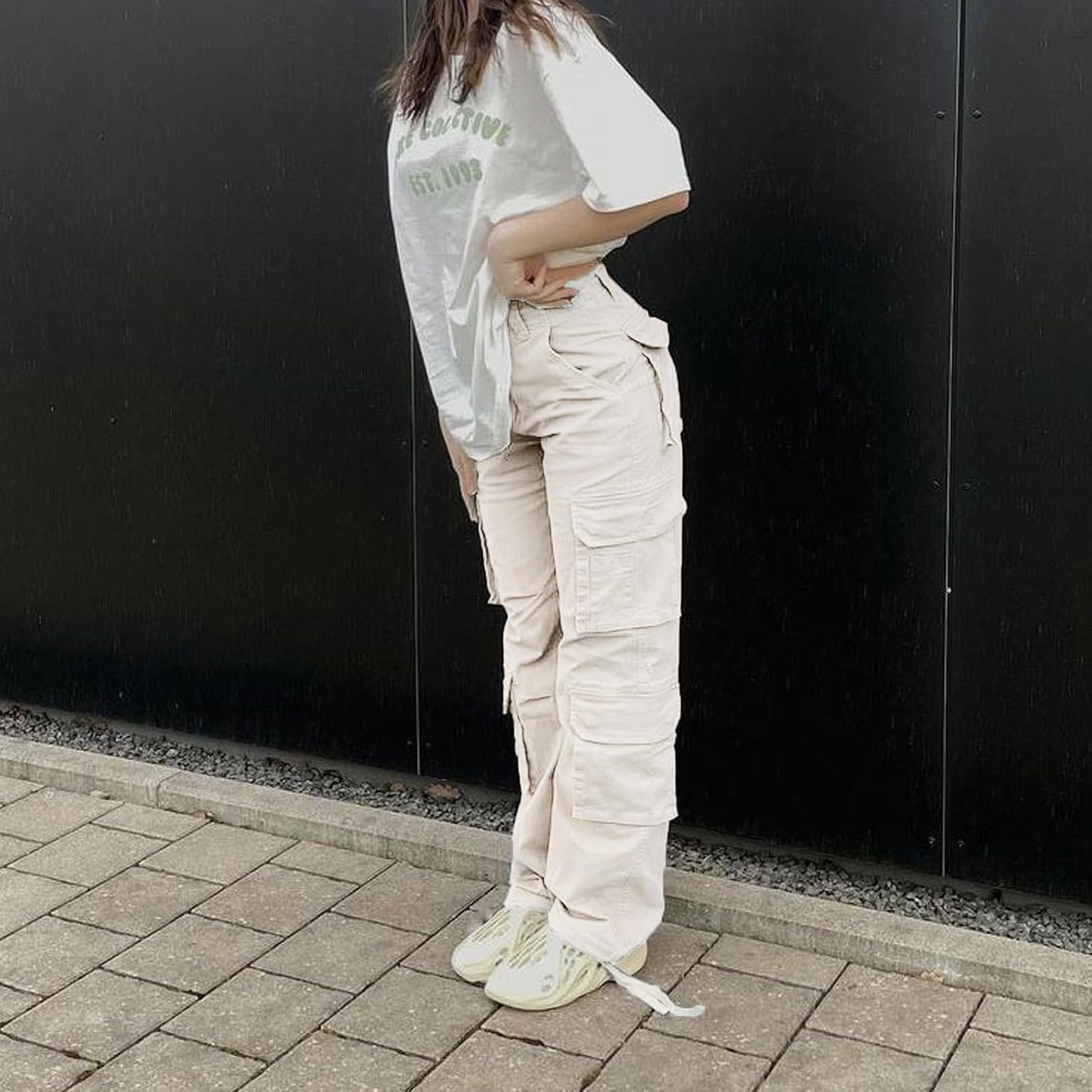 Viatabuna High Waisted Cargo Pants for Women Baggy Y2k Straight Wide Leg Pants with Pockets Streetwear A-Beige - Image 2