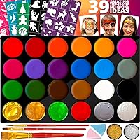 Vista 6 de Kit de Pintura Facial Zenovika para Niños - Kit de Pintura Facial de 26 Colores, No Tóxico e Hipoalergénico, Plantillas, Libro y Kit de Maquillaje
