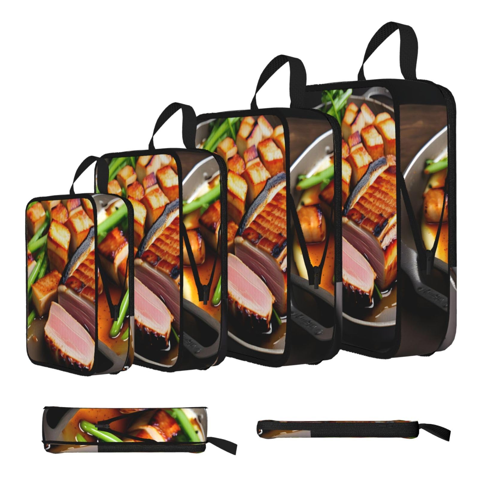 Sxzvvbn Black Delicious Grilled Meat Compression Packing Cubes 4 Piece Set
