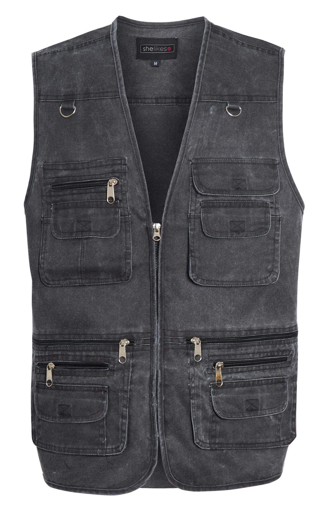 shelikes Men's Fishing Waistcoats Multi Pocket Outdoor Vest Safari Hunting Hiking Vest Jacket Breathable Photography Top