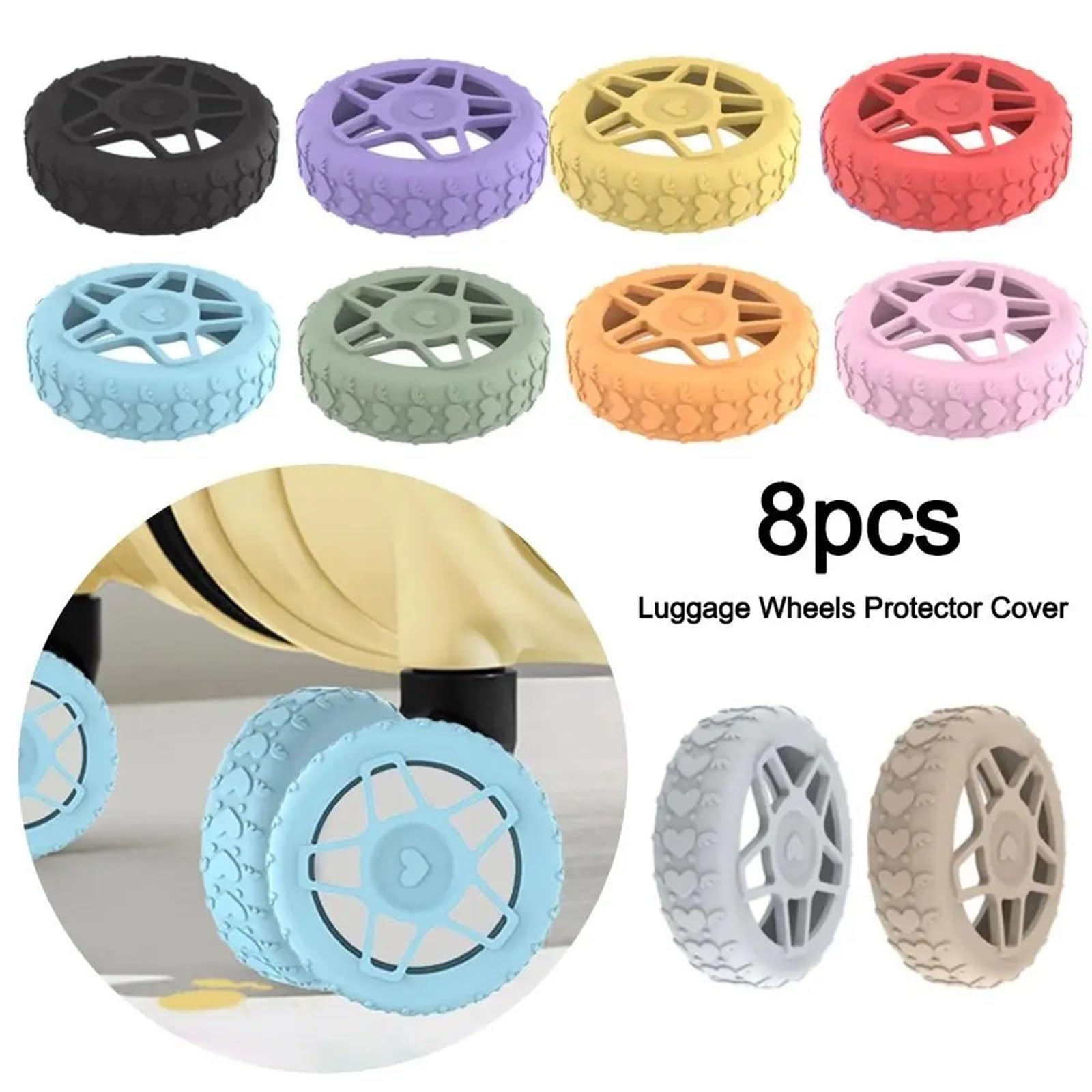 Funda protectora de silicona para ruedas de equipaje, antideslizante, reduce el ruido, anillos de protección de ruedas, absorción de golpes, antideslizante, rollo silencioso, cojín de choque