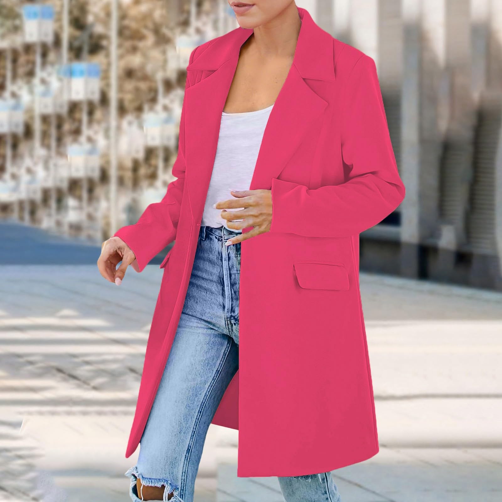Damen-Blazer, vorne offen, langärmelig, Tasche, übergroße Arbeitskleidung
