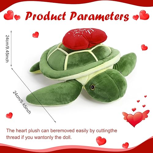 Miniatura 2 de Syhood Dinosaurio de peluche de 12 pulgadas con corazón rojo, lindos animales de peluche para novia, juguetes de peluche de dinosaurio verde para