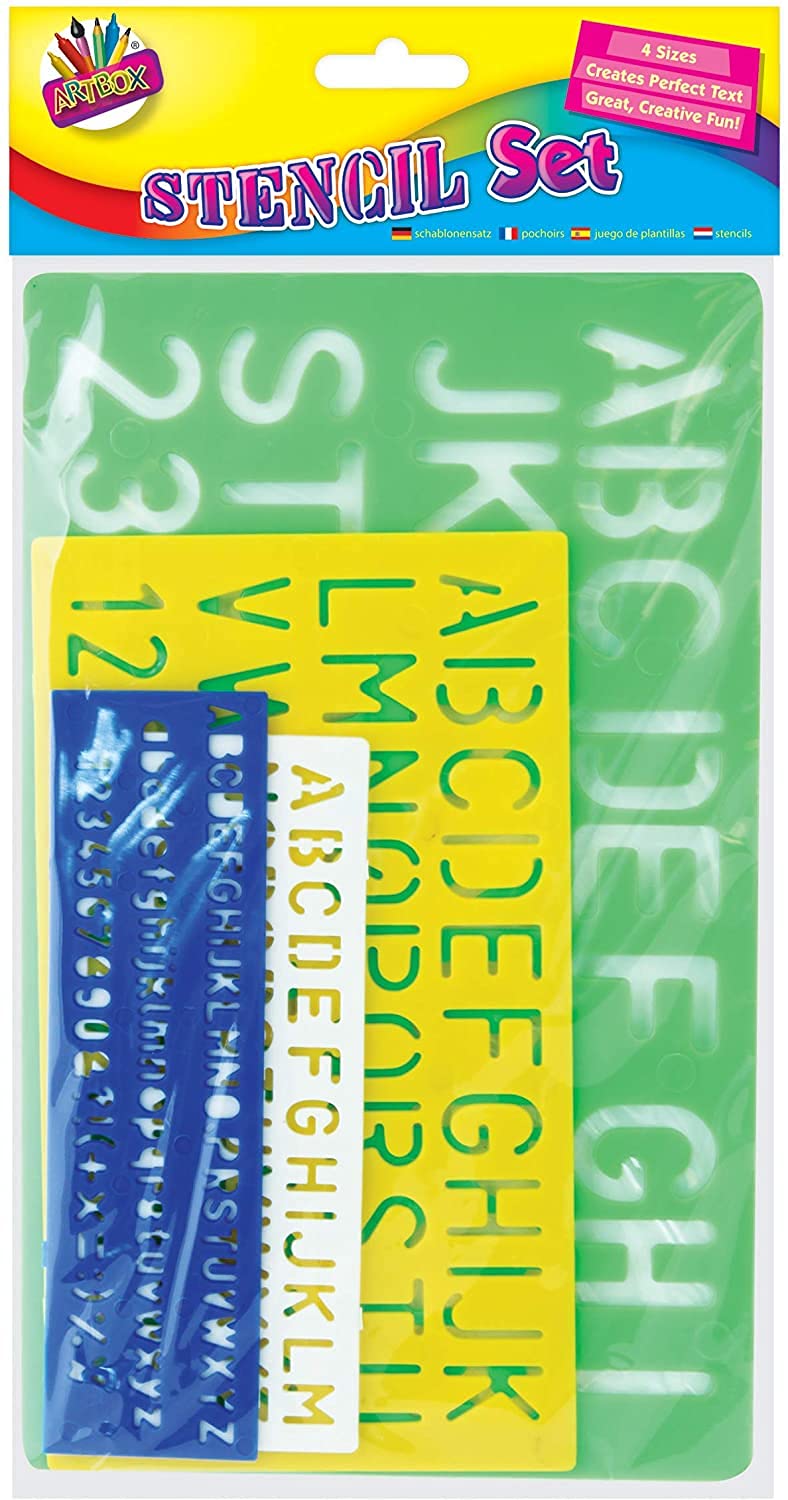 1 x Letter Stencils, Number Stencils 4Pc, Alphabet Stencils 4pcs, Letter Templates, Letters and Numbers Stencils, Art Stencils, Craft Lettering Guide, Large Medium Small Set, Reusable Premium Plastic