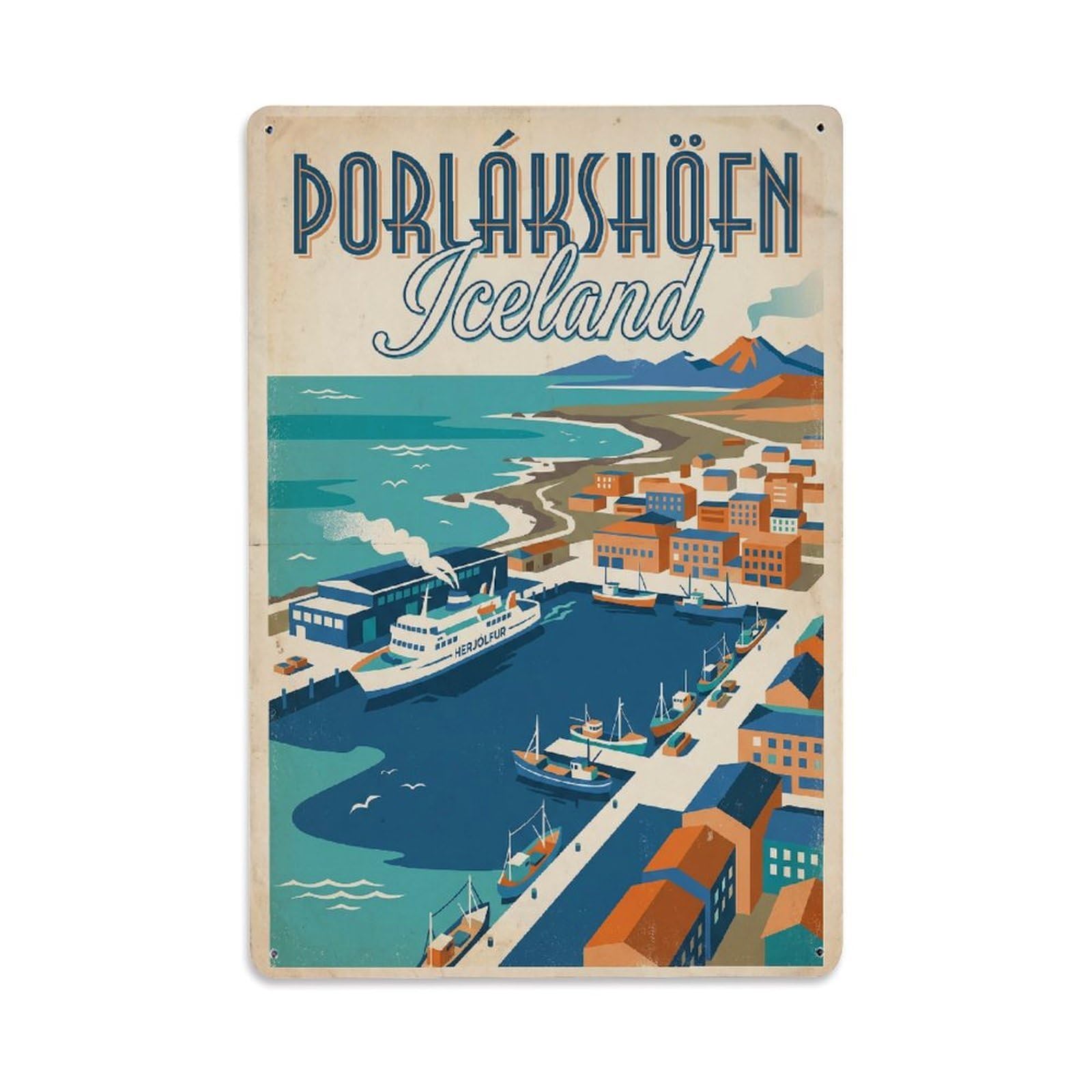 Gead 8X12inch Style Vintage Travel Thorlakshofn Iceland Harbor Metal Tin Sign