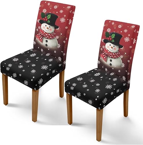Miniatura 42 de Rnyleeg Juego de 4 fundas de silla de Navidad para sala de estar, sin brazos, copo de nieve, muñeco de nieve, fundas elásticas para sillas de Muñeco
