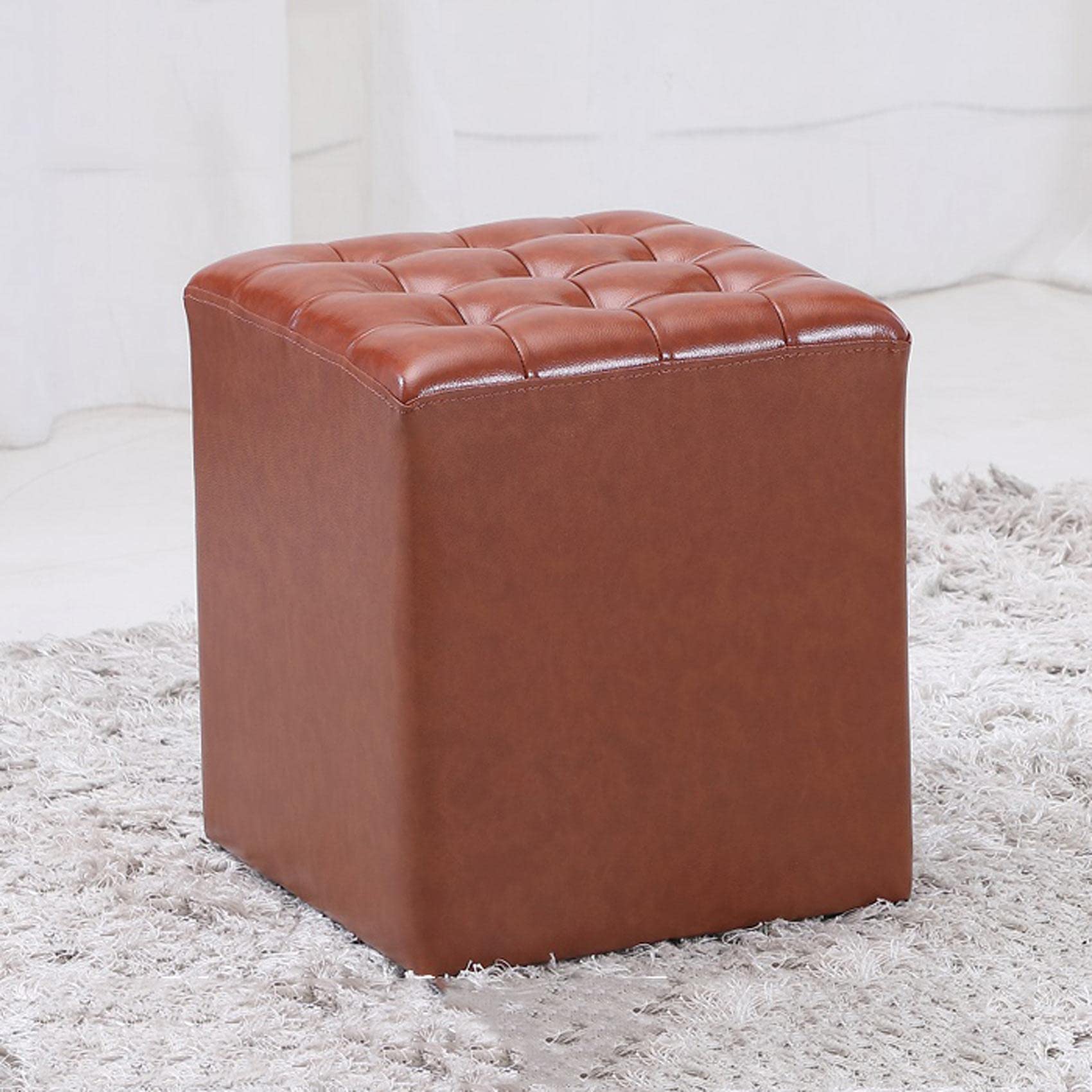 Repose-pieds ottoman carré en cuir beige 36x36x40 cm