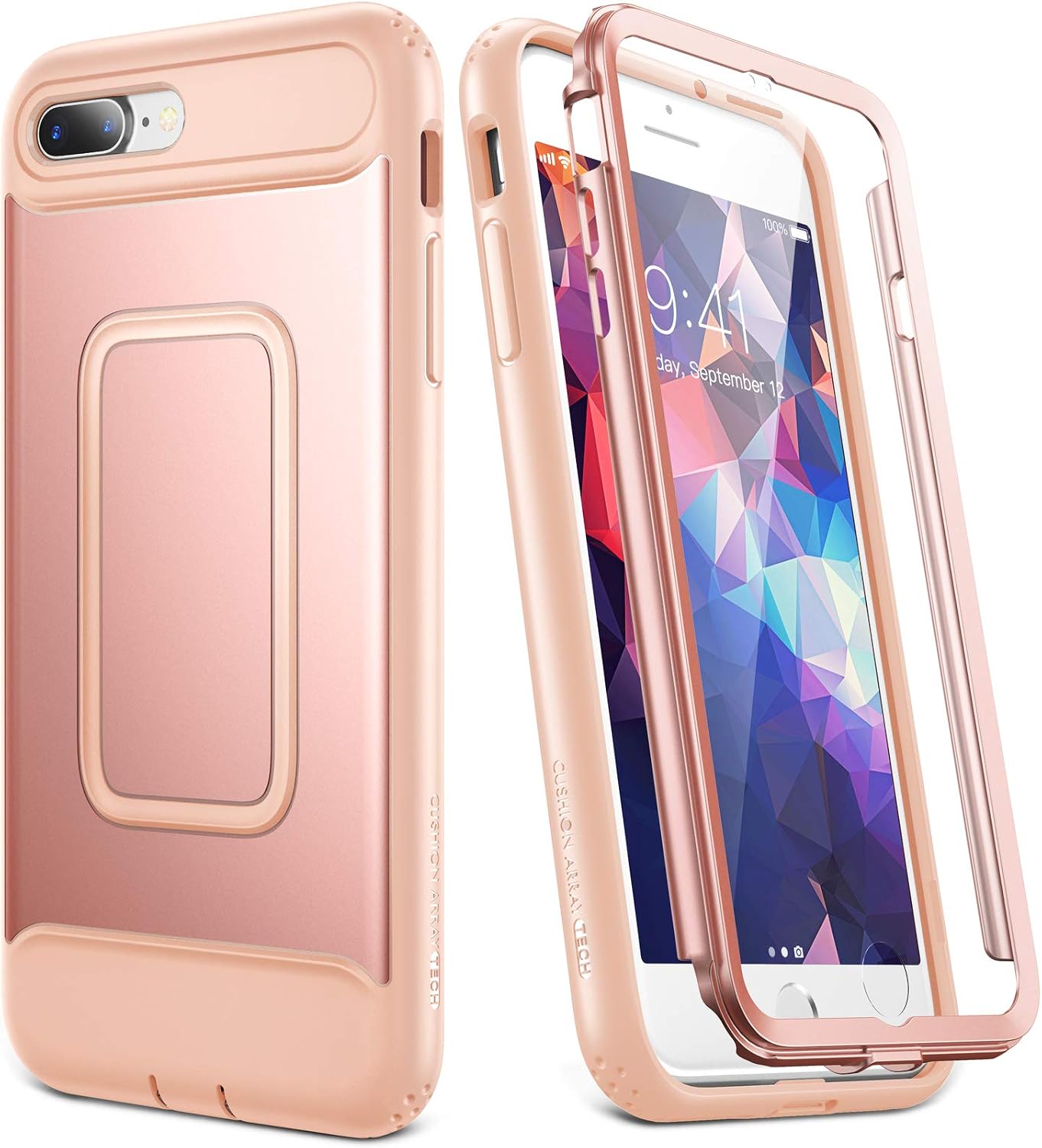 YOUMAKER Case for iPhone 8 Plus & iPhone 7 Plus, Full Body with Built-in Screen Protector Heavy Duty Protection Shockproof Slim Fit Cover for Apple iPhone 8 Plus 5.5 Inch - Rose Gold/Pink