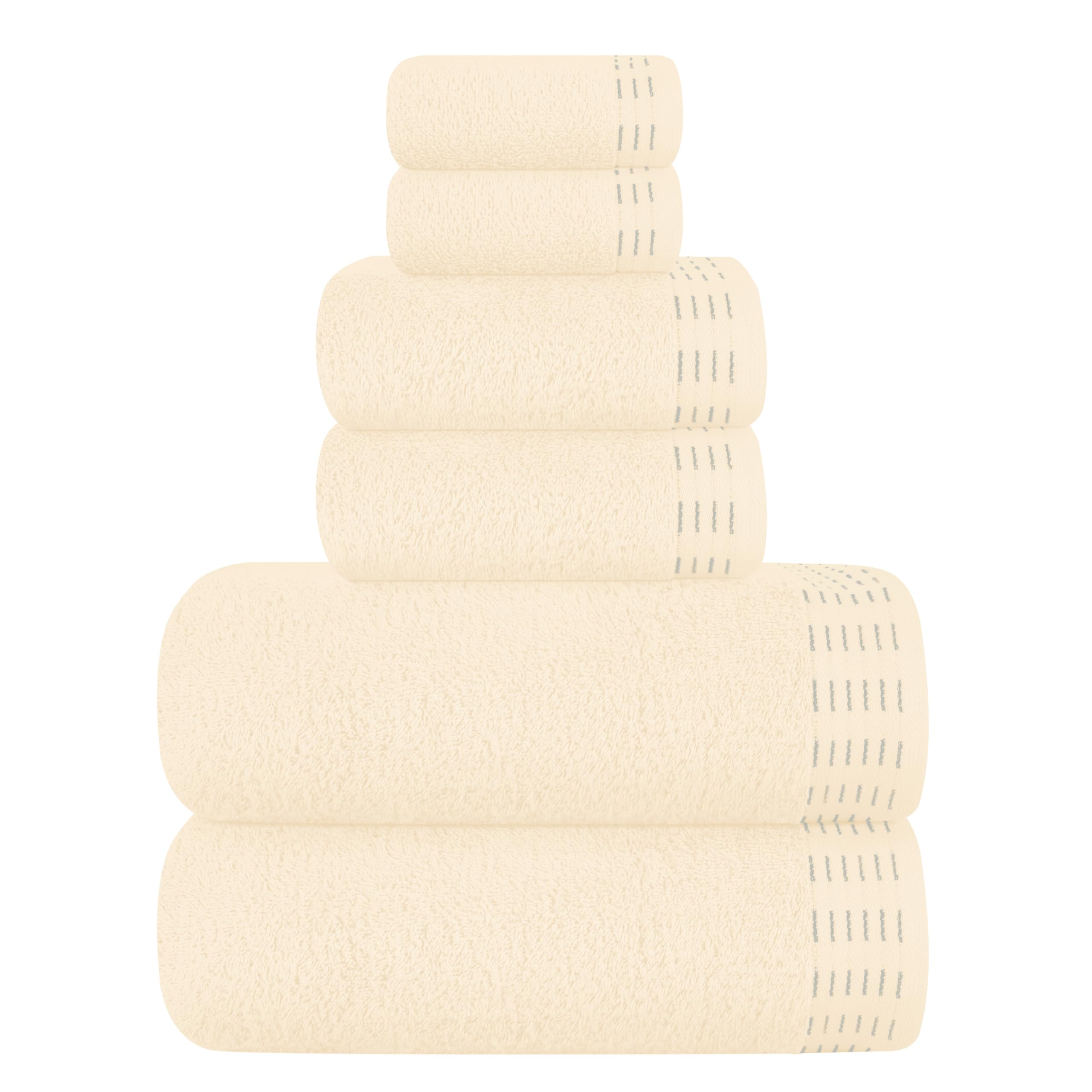 BELIZZI HOME Juego de 6 toallas de algodón ultrasuave, contiene 2 toallas de baño de 28 x 55 pulgadas, 2 toallas de mano de 16 x 24 pulgadas y 2 paños de 12 x 12 pulgadas, ideal para uso diario