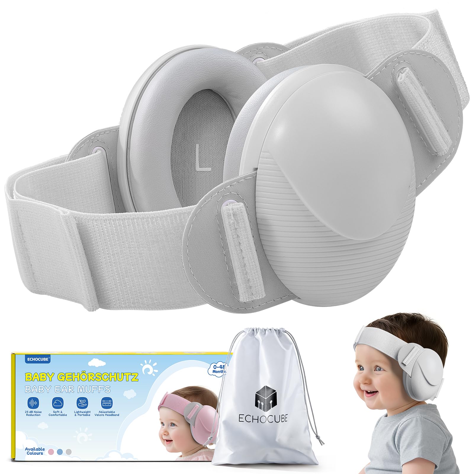 ECHOCUBE Baby Ear Defender, 25dB Noise Cancelling Headphones for Babies 0-48 Months