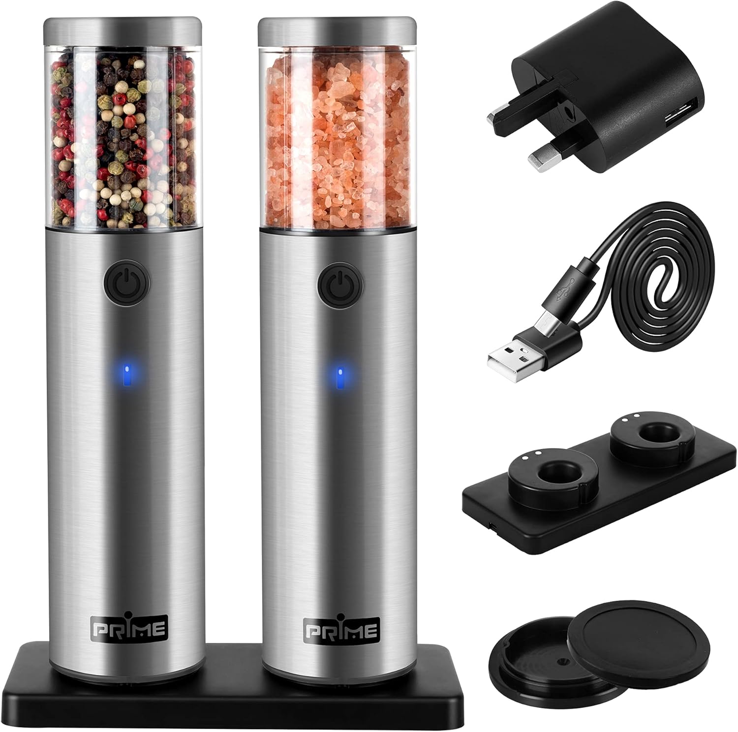 PRIME, Electric Salt and Pepper Grinder Set, 2 Mills, Rechargeable