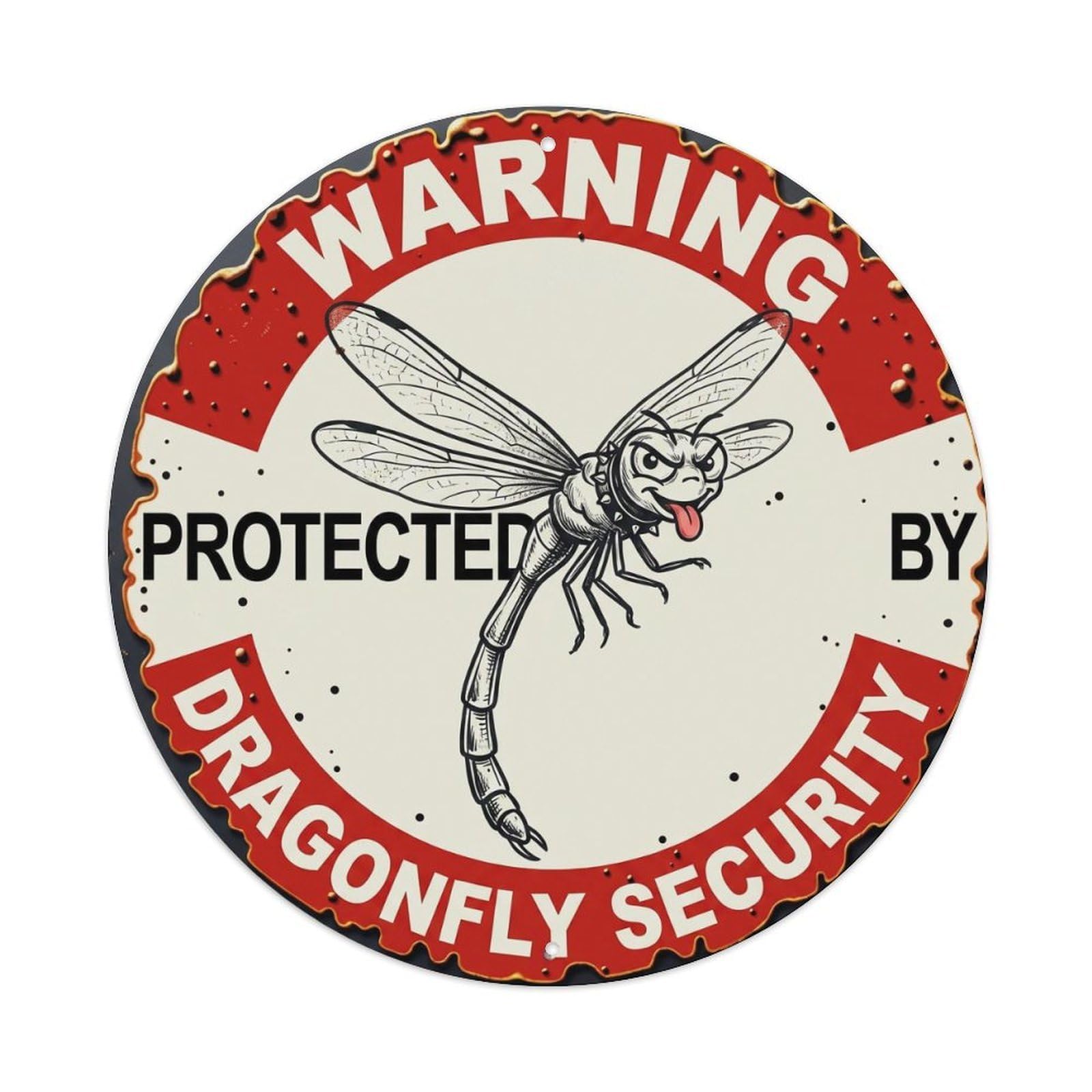 Tgrcjimh Style Metal Tin Sign Warning Protected By Dragonfly Security Vintage