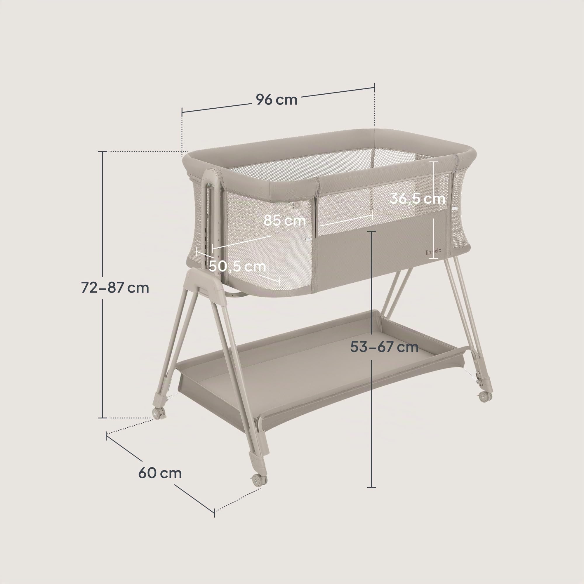 lionelo Luna, lit Bebe indépendant, cododo avec Matelas, co-Sleeping, du Nouveau-né à 9 kg. Hauteur et Inclinaison réglables, 4 Roues avec Blocage, Fixation au lit des Parents, aéré (Beige)