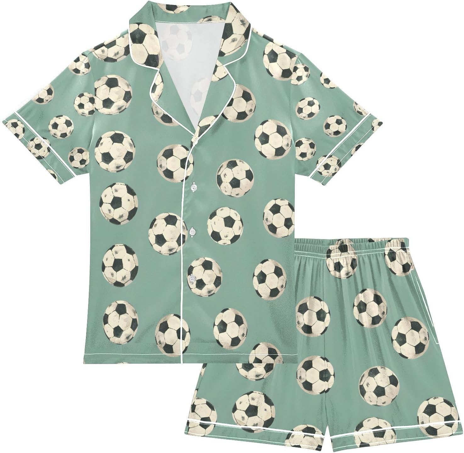 senya Daisy Green Hamster Satin Summer Pajama Sets Silk Short Sleeve Button Down Sleepwear
