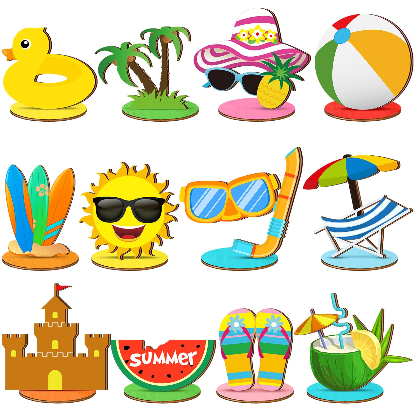 Marsui 12 Pcs Summer Beach Decor Set Tropical Hawaii Tiered Tray Decor with Wood Blocks Beach Pool Balls or Table Centerpieces Kitchen Shelf Wedding