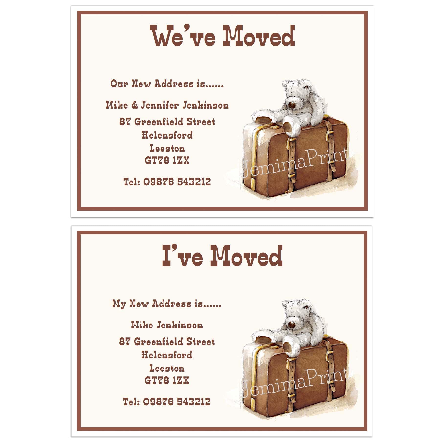 10 Personalised Bear change of address cards new home with envelopes