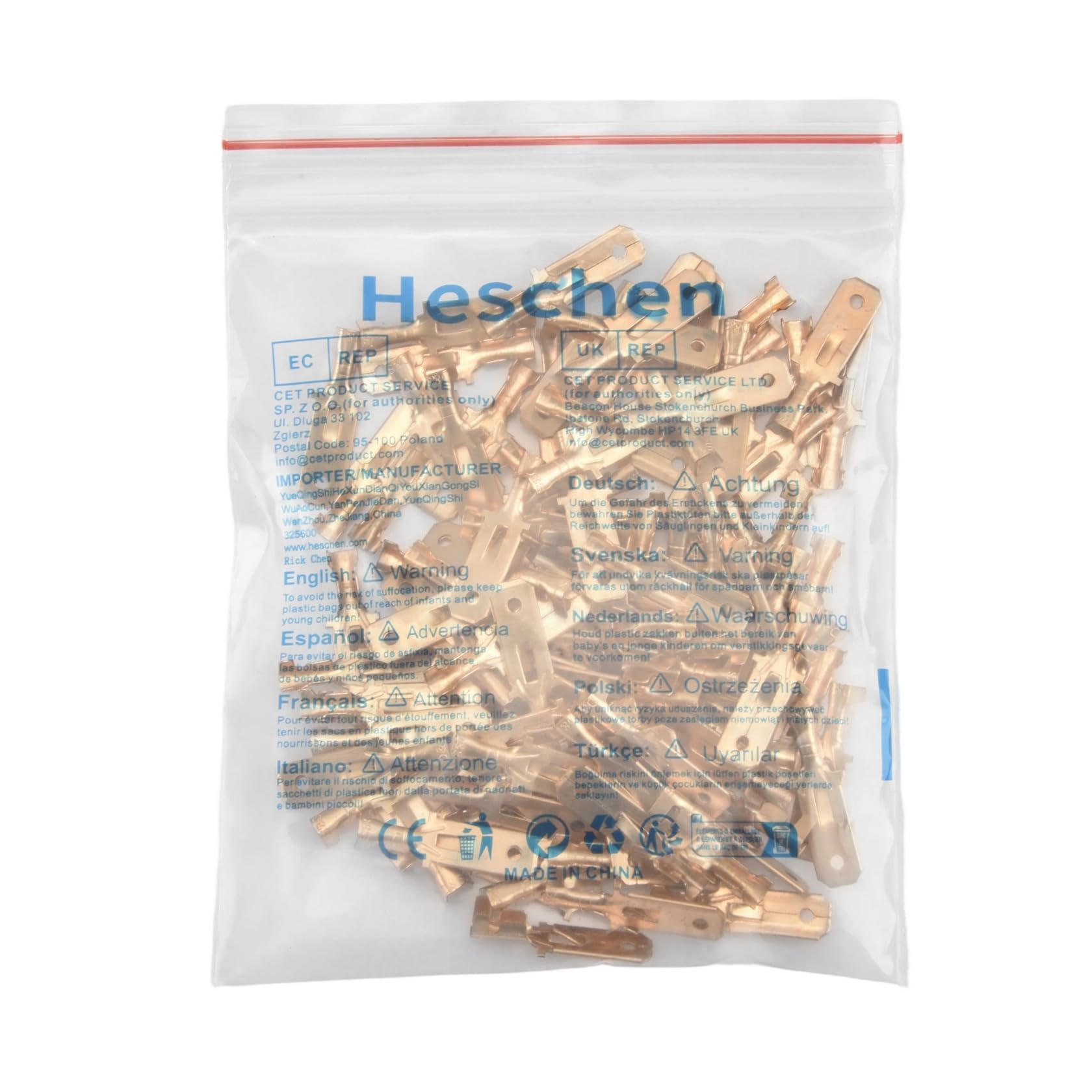 Heschen 100 connettori a compressione rapidi da 6,3 mm, non isolati