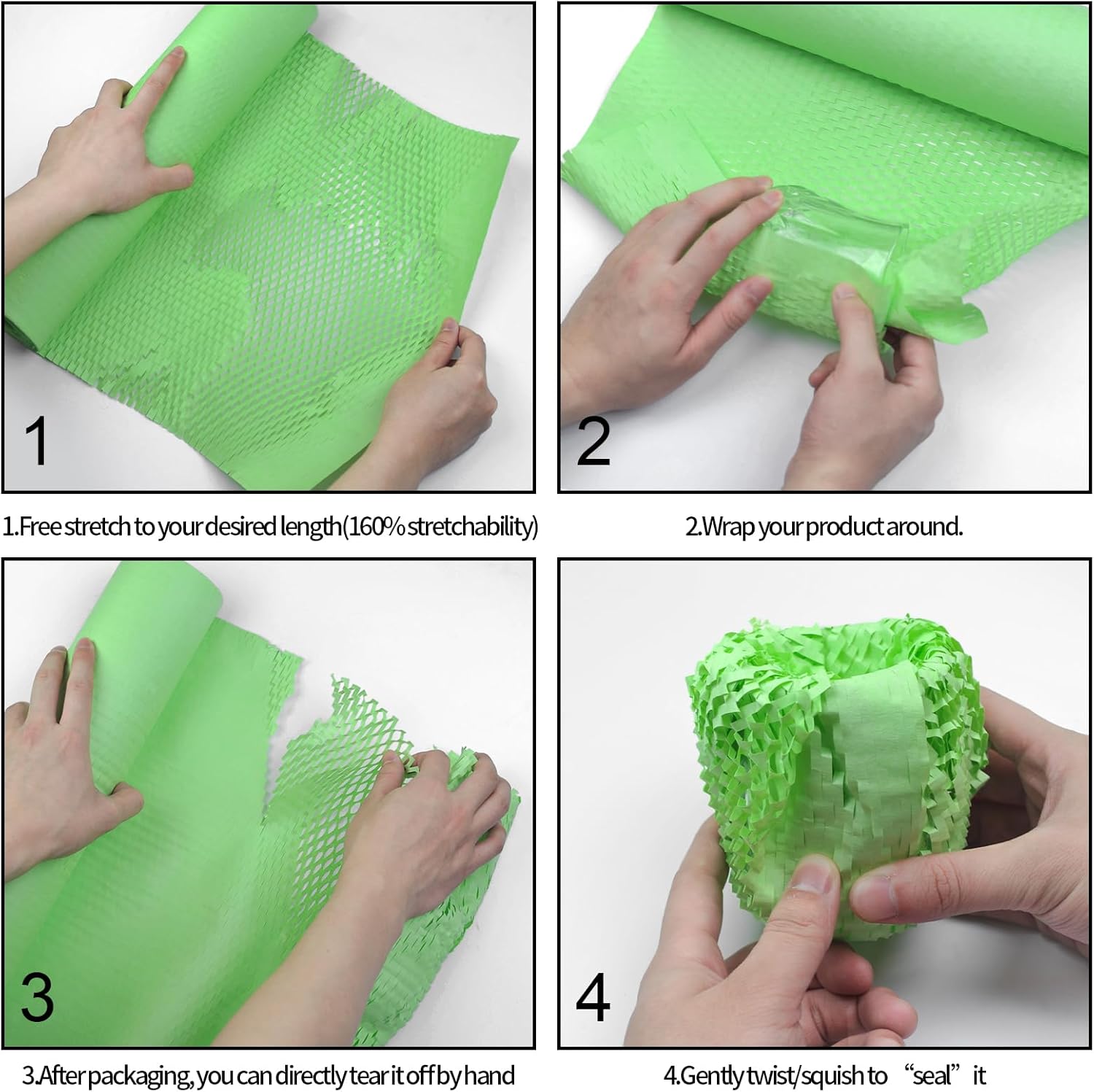 onesimcr Green Honeycomb Wrapping Paper Wrap 15"x131' Sustainable Alternative to Bubble Wrap for Moving/Transporting/Packaging Rolls with 20 Fragile Stickers Biodegradable and Fully Recyclable…