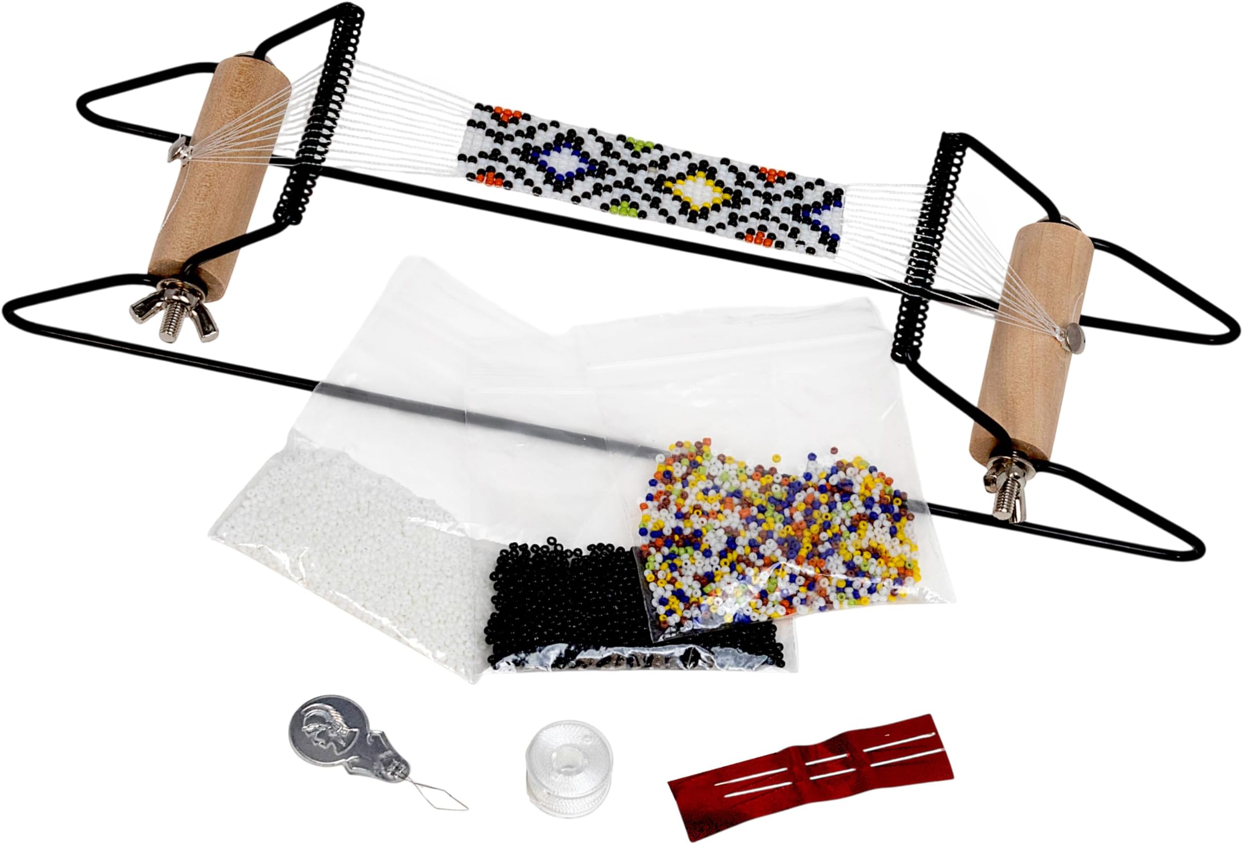 The Beadsmith Metal Bead Loom Kit, Includes Loom (12.5" X 2.5" X 3"), Thread, Needles, And 18 Grams Glass Beads For Bracelets, Necklaces, Belts, And More