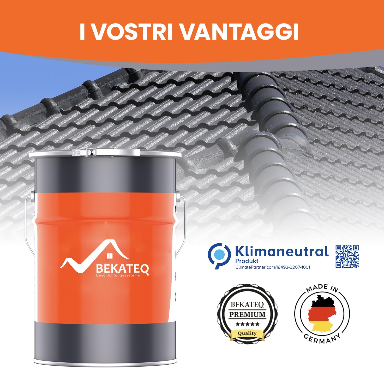 BEKATEQ Pittura per tetto Grigio antracite 20L - Vernice per tegole, calcestruzzo, legno, Eternit, bitume - Resistente ai raggi UV e alle intemperie, ad asciugatura rapida, elastico e idrofobo BE-510