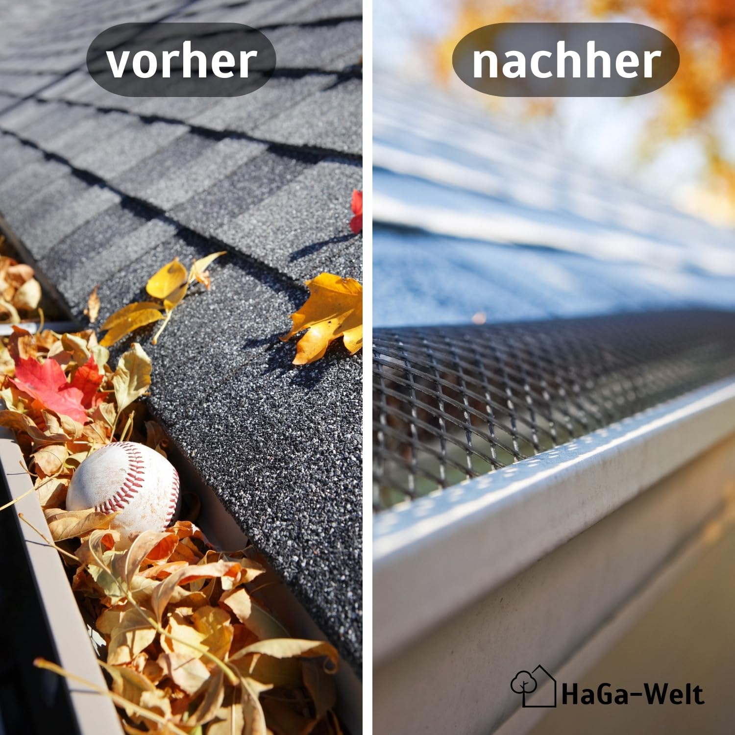 HaGa Dachrinnen Laubschutz | 100mm-125mm in 2m Länge | 10 Stk – Laubschutzgitter für Dachrinnen – Laubfang in schwarz – UV-beständig – langlebiges Material - Laubschutzgitter – Regenrinnen Laubschutz