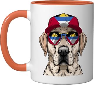 Antiguan Flag Dog Owner Souvenirs Products Dog Antigua Ceramic Mug, Orange/White