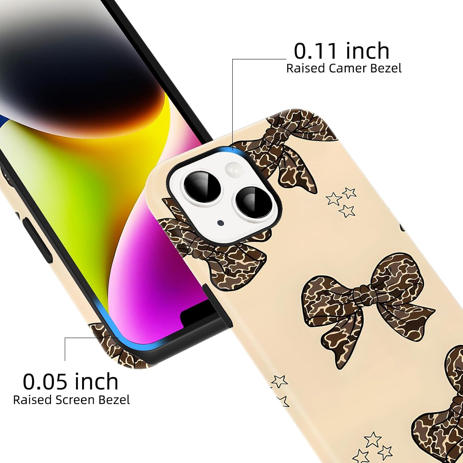 Cute Camo Bow Phone Case for iPhone 14 / iPhone 13 Bowknot Magnetic Case 6.1" Compatible with Magsafe, Aesthetic Trendy Star Ribbon Bowknot Pattern 2-in-1 Cover Shockproof Slim for Women Girls image 5