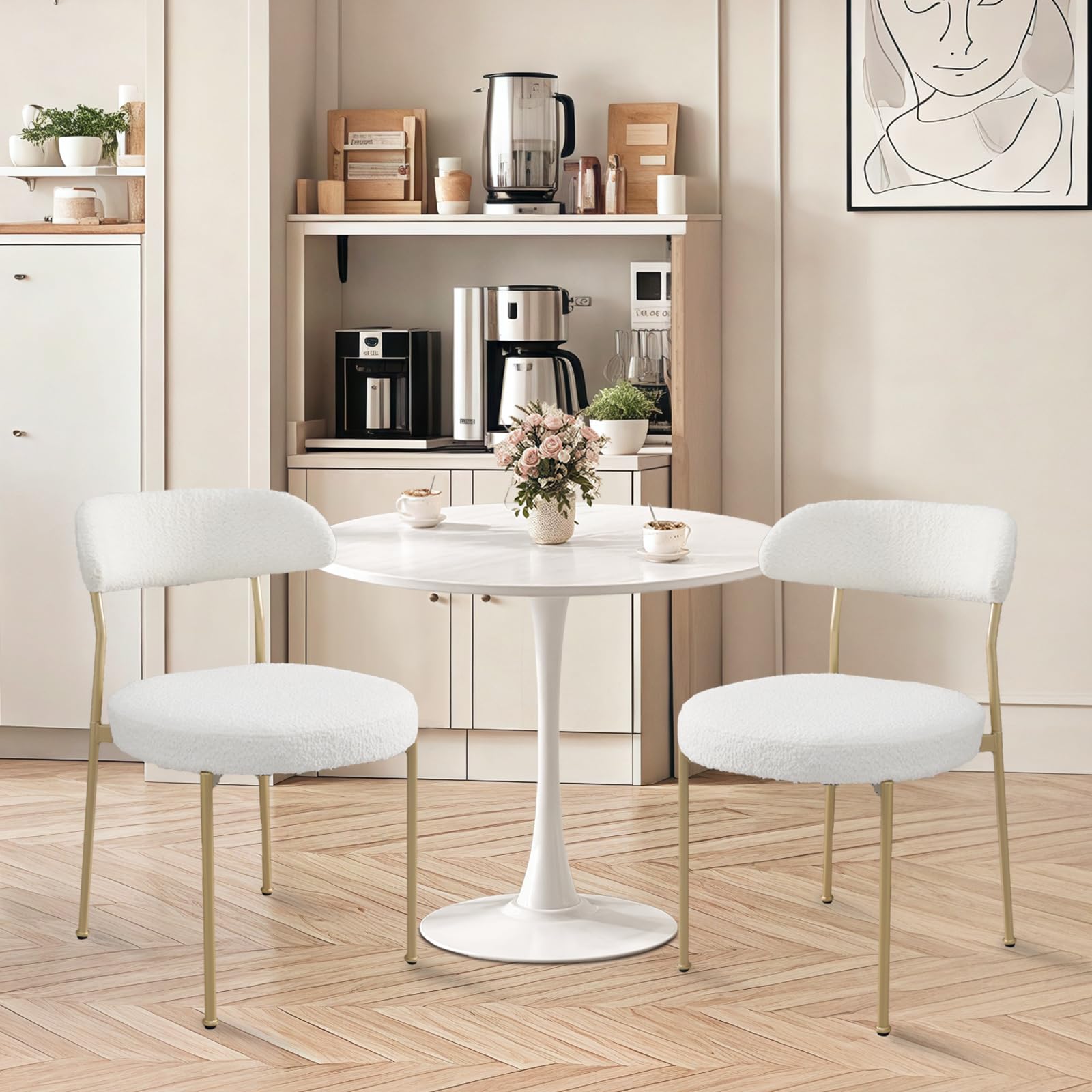 SoarFlash Kitchen Table and Chairs for 2, 24" Dining Table Set for 2 with Boucle Upholstered Chairs, 3 Piece Round Kitchen Table Set, Dining Room
