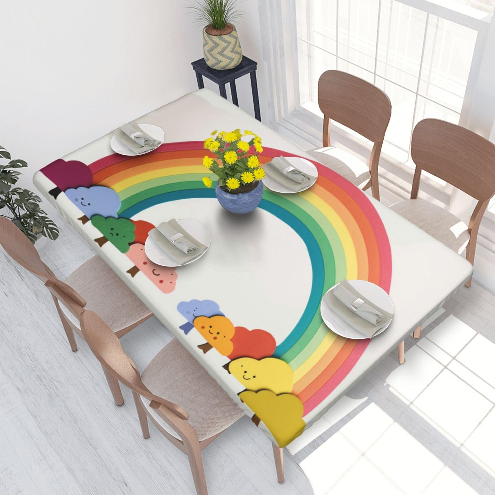 WPKJU Small Rainbow Printed Tablecloths 4ft Rectangular Table Covers Washable Polyester Decorative Table Cloth for Dining Table Picnic Wedding