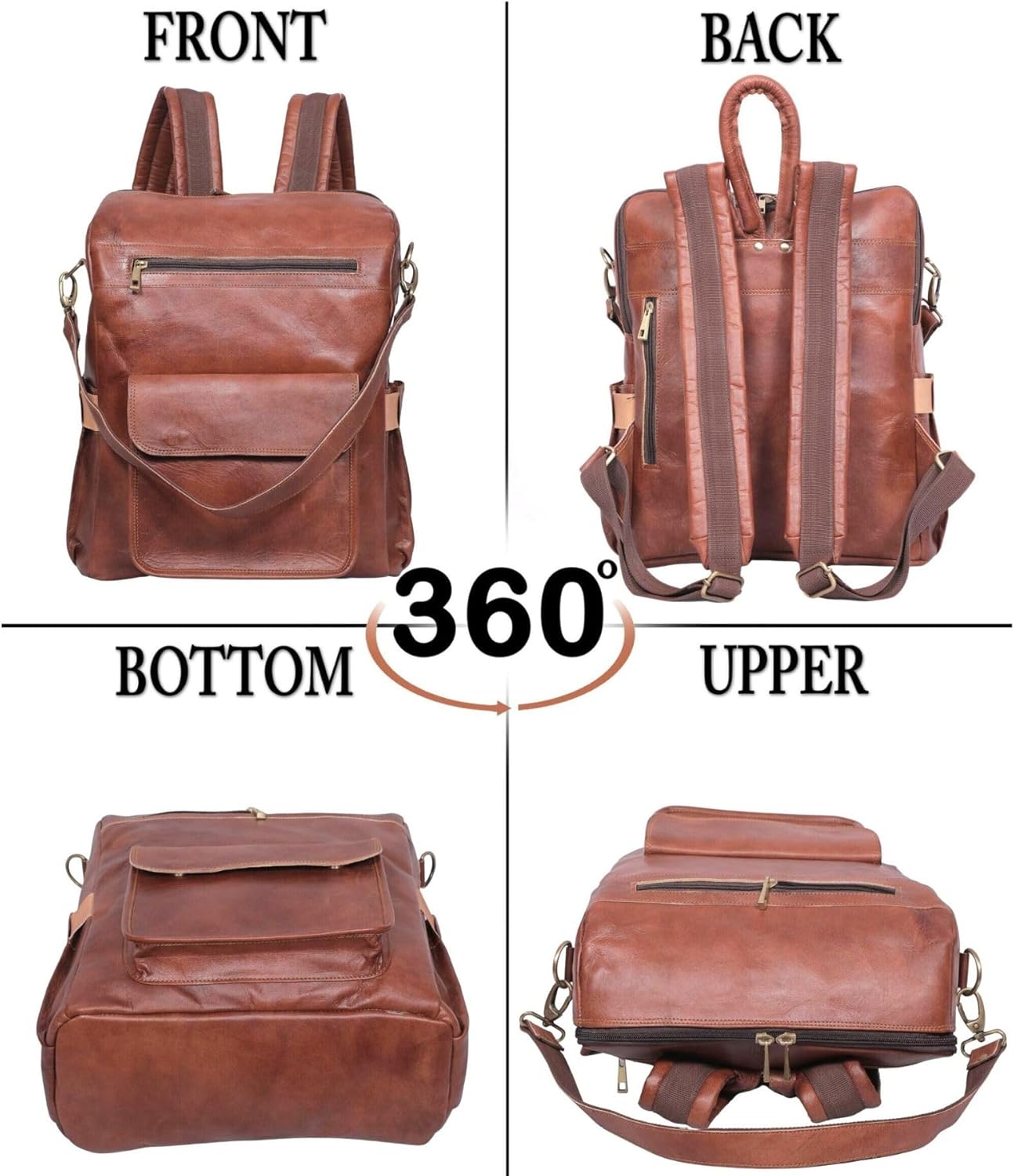 Genuine Leather Laptop Backpack for Women Designer Brown Leather Backpack Purse with 15.6-inch Laptop Computer Compartment Best for Work, Travel, and Daily Use - Image 5