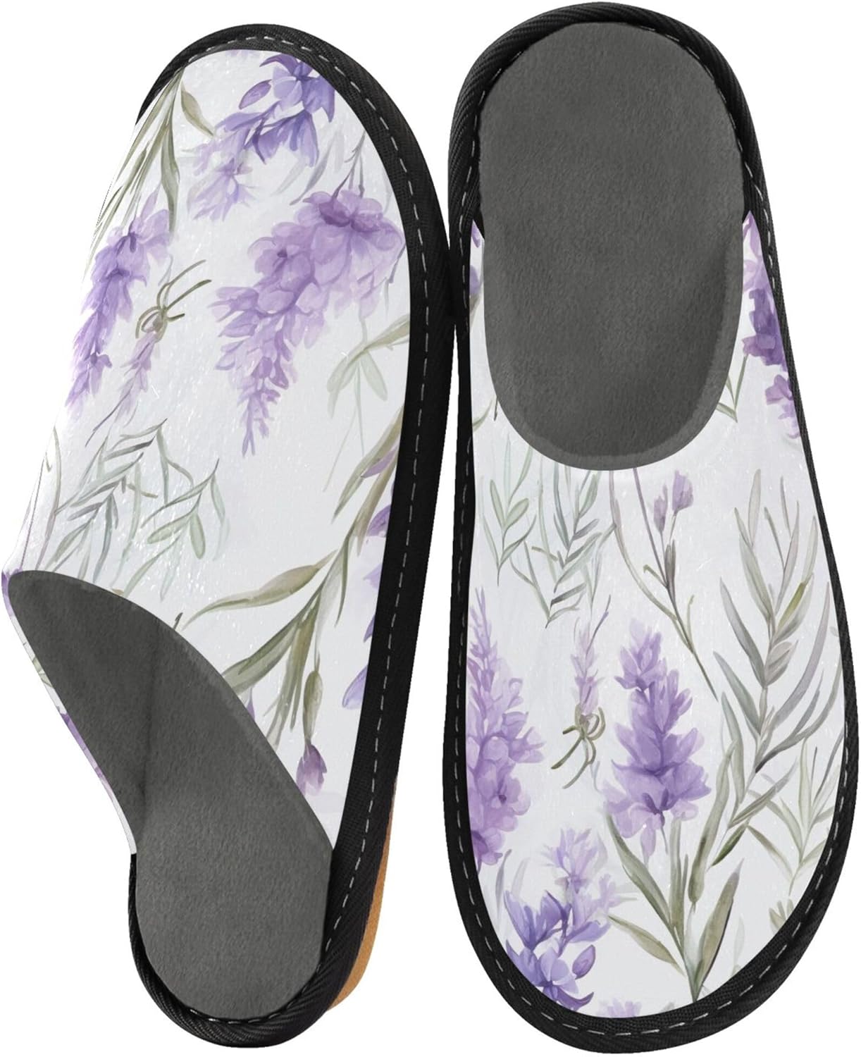 Purple Lavender Flower House Slippers – Cozy Fuzzy Slippers for Guests, Washable & Disposable, Perfect for Shoeless Home, Spa & Hotel Use A110334