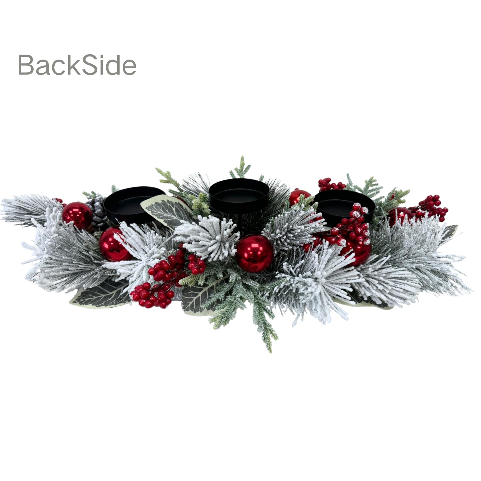 Svndlyn Portavelas de Navidad, 3 portavelas, centro de mesa de Navidad con ramas de pino nevadas, piñas, bayas rojas