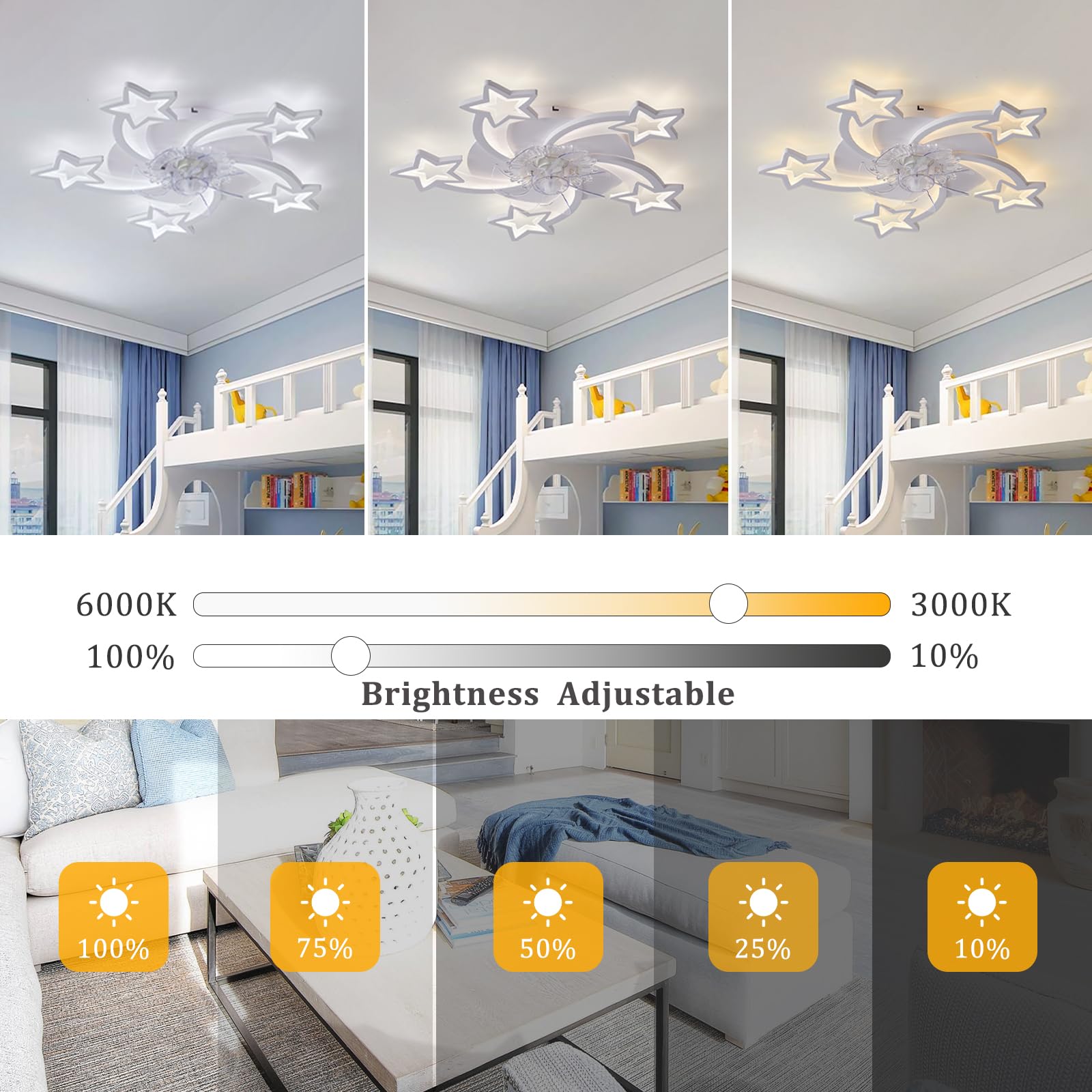 Kinderlamp Met Plafondventilator Omkeerbare DC Dimbare Plafondventilator Met Licht En Afstandsbediening Stille Timer 6 Snelheid Ventilator Lamp Voor Kinderkamer-Blue Clouds