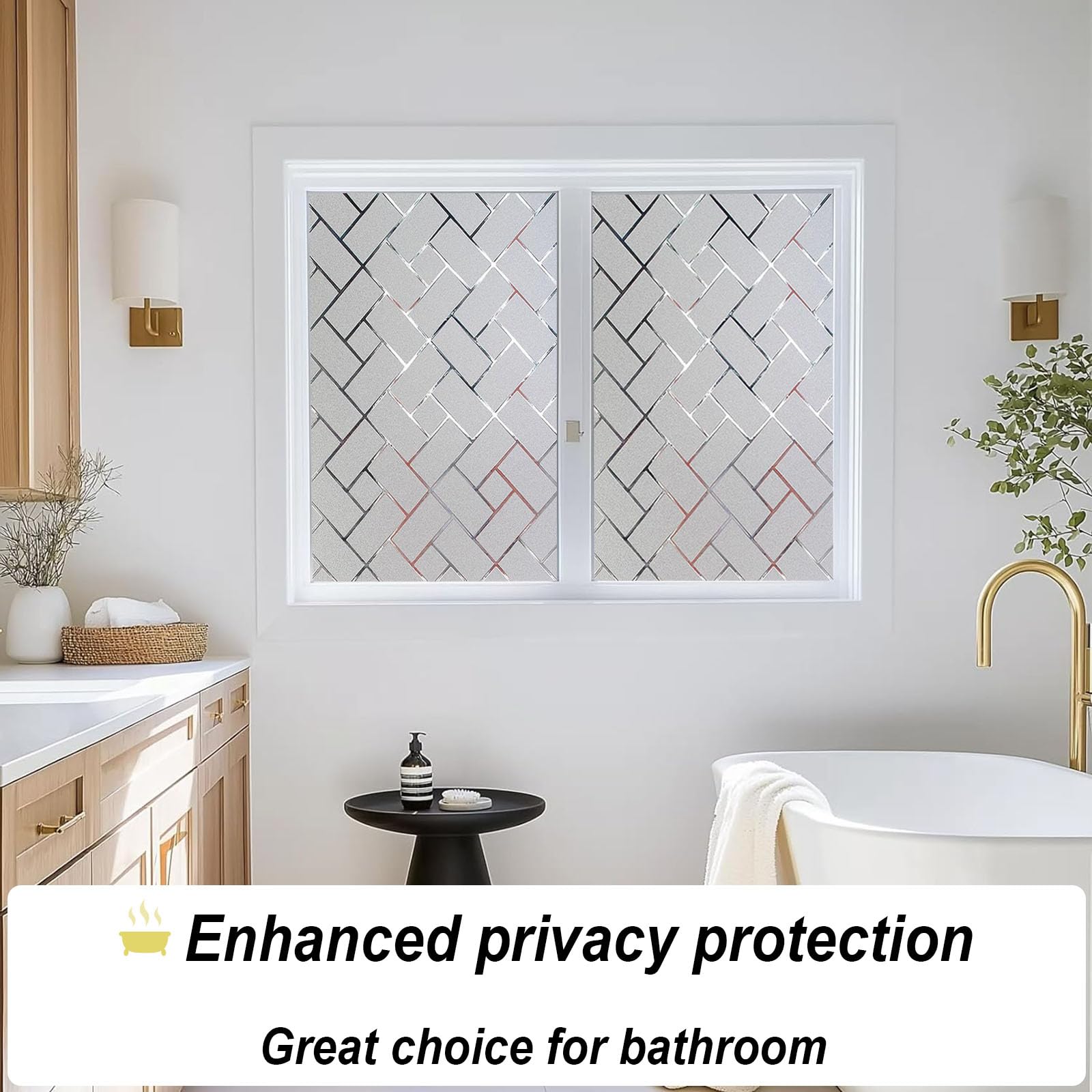 Film Fenêtre Anti Regard 90 x 1000 cm Opaque et Réutilisable Protège Intimité, Anti-UV Brise Vue Fenetre pour Salle de Bain Cuisine Bureau, Grille Oblique