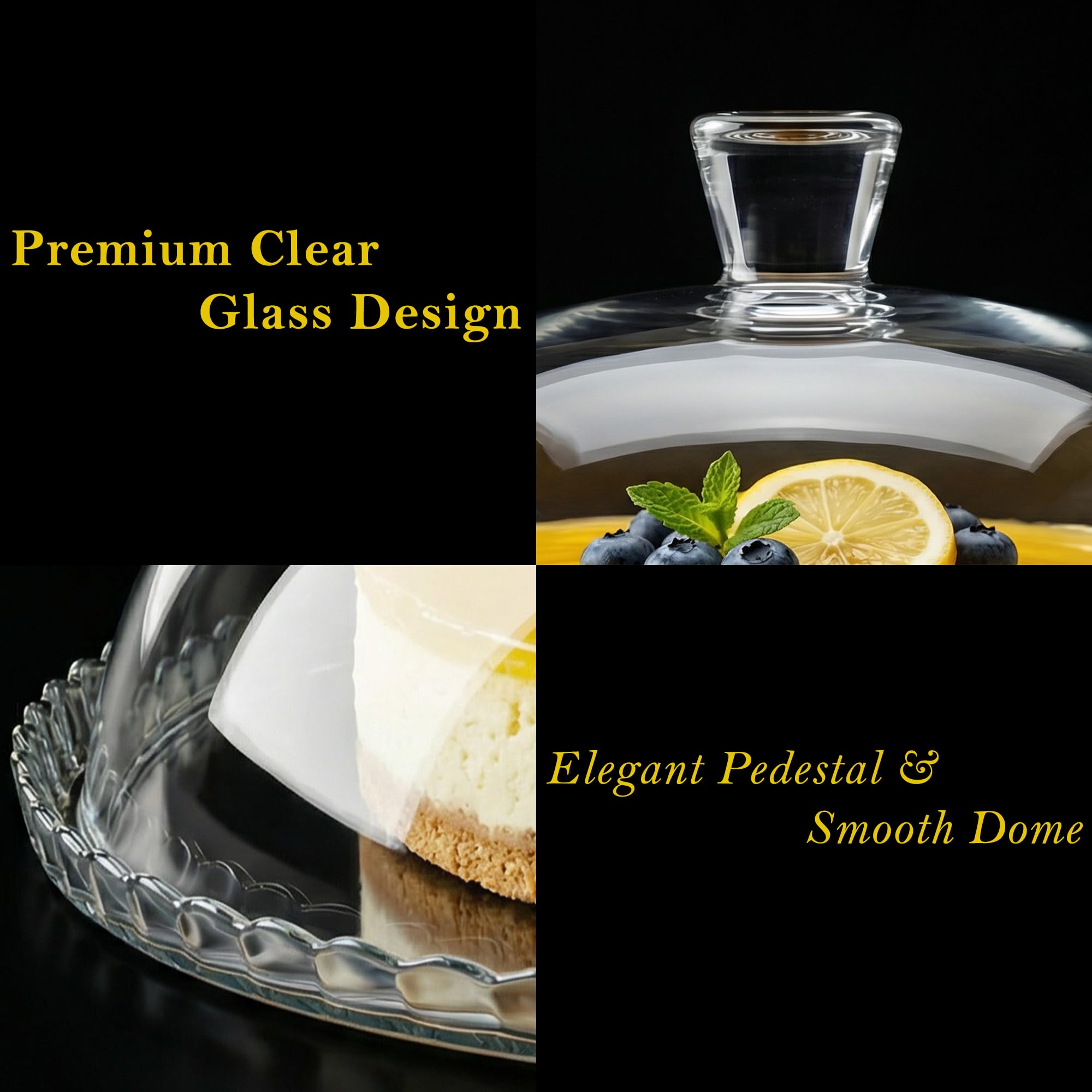 Présentoir à Gâteau en Verre avec Cloche, Transparent, 32,2 cm, Support à Dessert pour Gâteaux, Cupcakes, Fruits et Pâtisseries