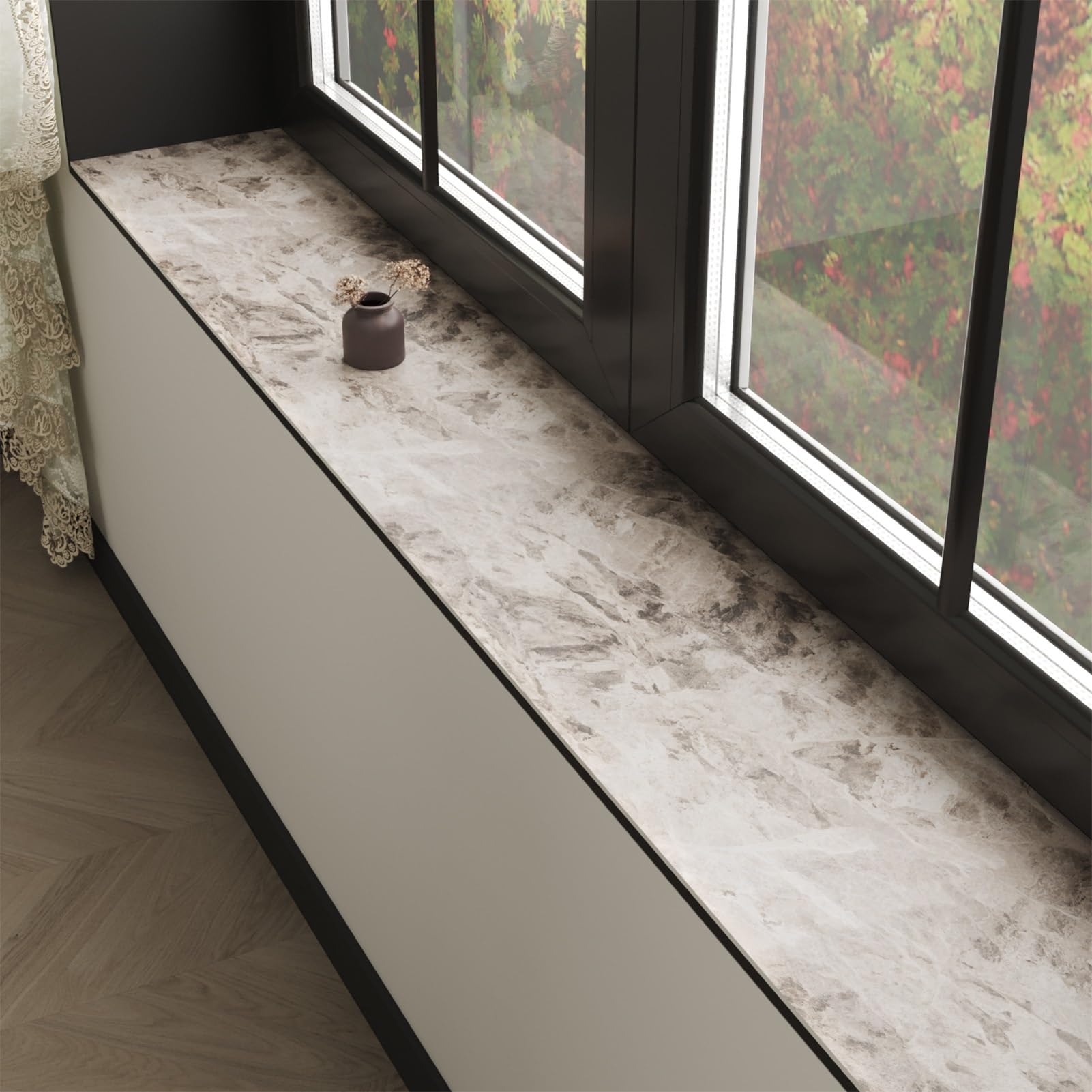 Marble-Style Window Pad Absorbent, Anti-slip Narrow Diatomaceous Window Sill Mat Cut-to-Size, Modern Soft Furniture Kitchen Liner Dust Proof(Style C,200x20cm(79x8"))