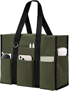 Becokan Large Tote Bag for Women Waterproof with 12 Pockets Top Zipper Closure Utility Teacher Nurse Bags for Work School