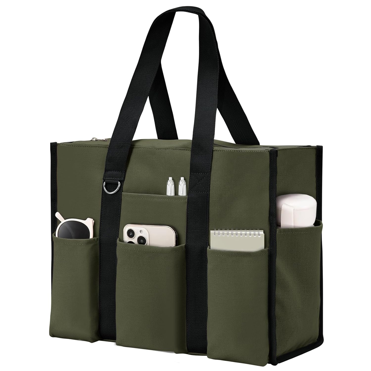 Becokan Large Tote Bag for Women Waterproof with 12 Pockets Top Zipper Closure Utility Teacher Nurse Bags for