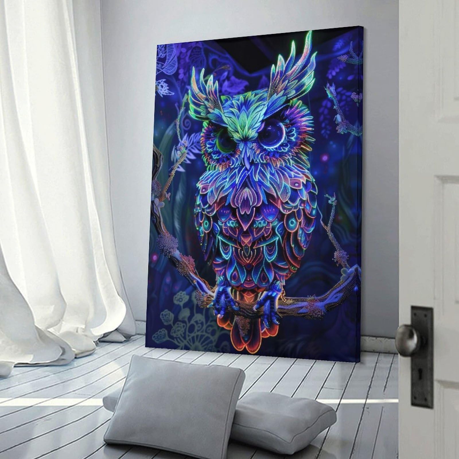Junmoney Home Decor Wall Art Neon Owl Art, 20x30inch(50x75cm), for New Homes, Bedrooms Or Workspaces, Home Decor Gift with Stylish Appeal