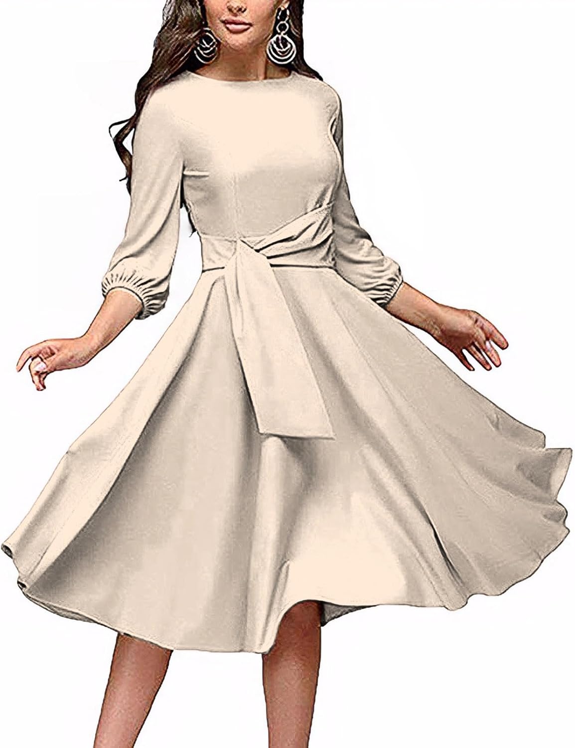 FENJAR Women's Formal Dresses Casual Wedding Guest Church Work Elegance Audrey Hepburn Style A-line Midi Dress